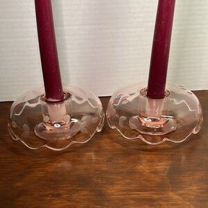❤️ RARE 1930’s Cambridge Glass Co Dome Shaped Candle Holders, etched cherries